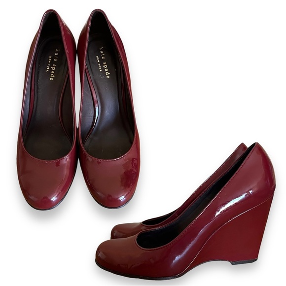 kate spade Shoes - Kate Spade Patent Leather‎ Wedge Heels With Rounded Toe Size 7